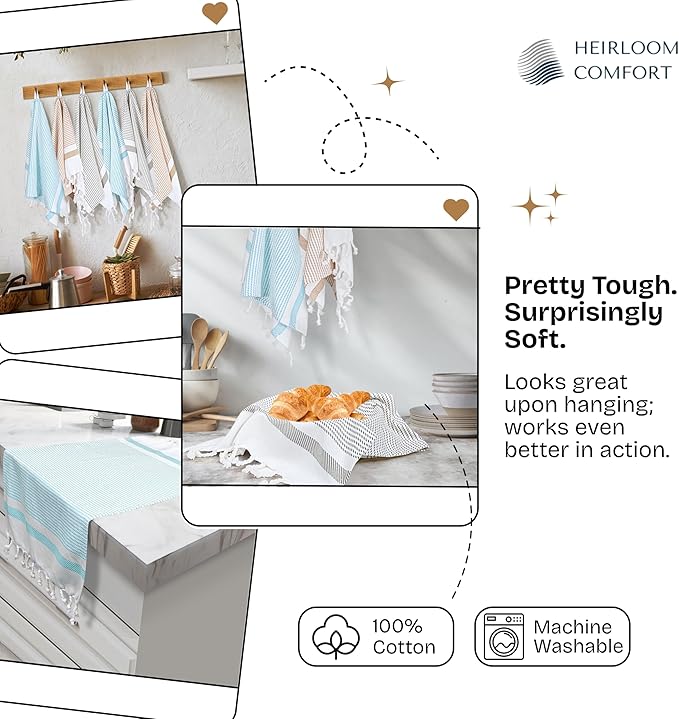 Multi Color Kitchen Towels 16x26 Inch, 3 Pack, 100% Cotton, Ultra Absorbent, Fast Dry, Machine Washable, Drying Dishes, Cleaning, Everyday Use - Aqua Blue, Beige, Ash Grey