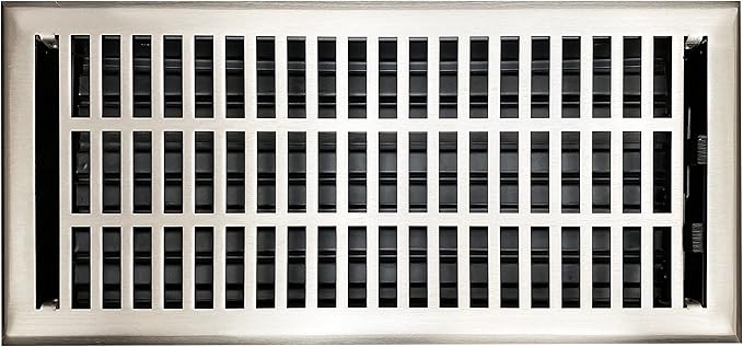 Empire Register Co, Vent Cover - 6x14 inch, Modern Contemporary Design, Brushed Nickel Finish, Heavy Duty Floor Vent Covers, Metal Damper Attached Vent Covers for Home Floor only