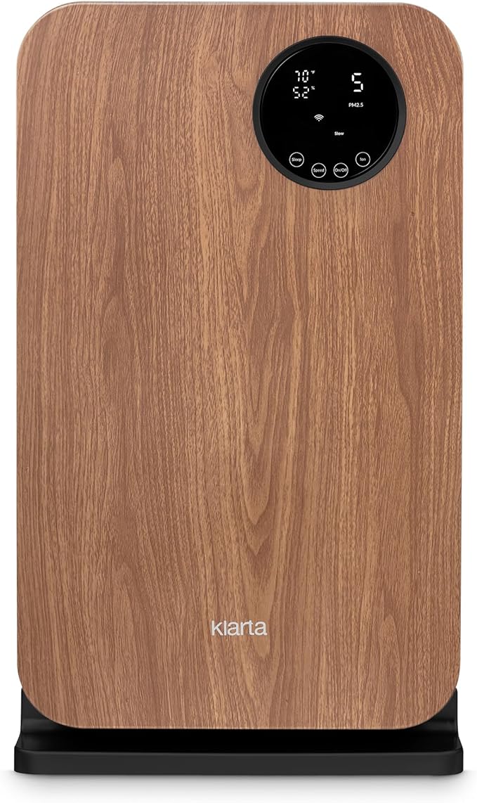 Air Purifier for Home - Smart WiFi App - Ultra Quiet 20 dB - Removes Allergens, Smoke & Odors - 99.97% Particle Filtration - Up to 1200 ft - Klarta Forste Wood Black