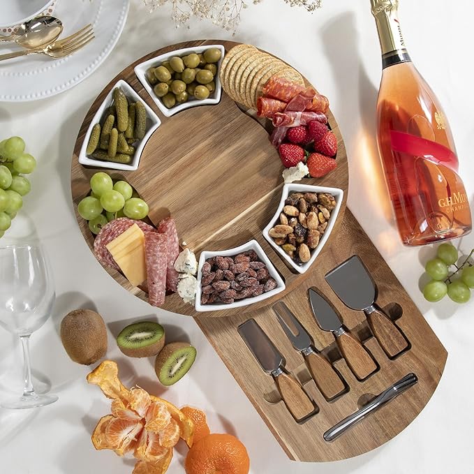 Personalized Charcuterie Board Gift Set – Custom Engraved Acacia Cheese Board with Ceramic Bowls, Wedding & Housewarming Gifts, for Women & Men