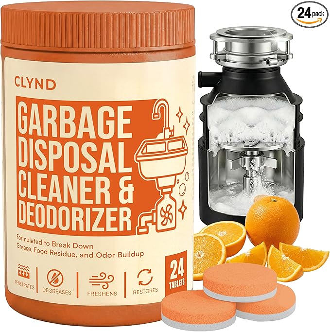 Garbage Disposal Cleaner and Deodorizer Tablets 24-Pack Citrus Foaming Tablets for Garbage Disposal, Kitchen Sink and Drain Cleaner, Lemon Orange Scent - Garburator, Disposer Freshener