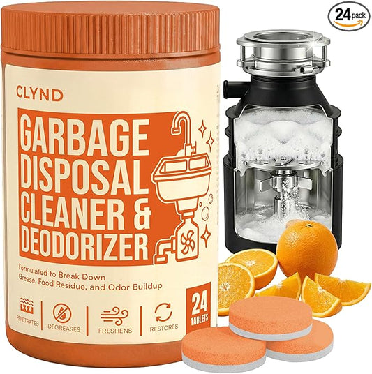 Garbage Disposal Cleaner and Deodorizer Tablets 24-Pack Citrus Foaming Tablets for Garbage Disposal, Kitchen Sink and Drain Cleaner, Lemon Orange Scent - Garburator, Disposer Freshener