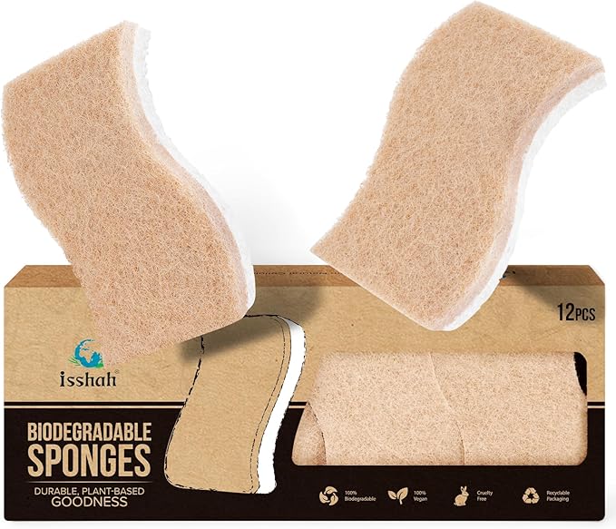 Plant-Based Kitchen Sponges - FSC Certified and PETA Approved, 12 Count