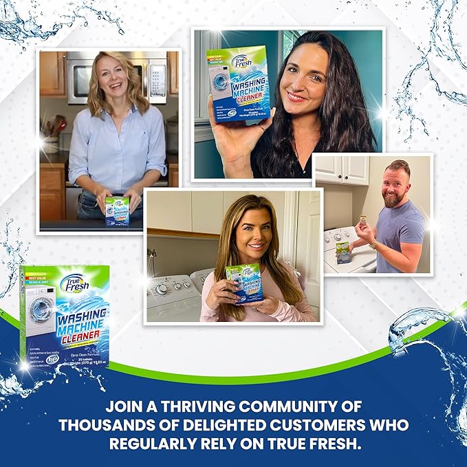 True Fresh Washing Machine Cleaner Tablets 25 Pack for Front Load, Top Loader & HE Washers, Eliminates Odor, Limescale & Grime, Deep Cleans Inside Drum Pump, Valve & Hoses – Septic Safe, 1-Year Supply