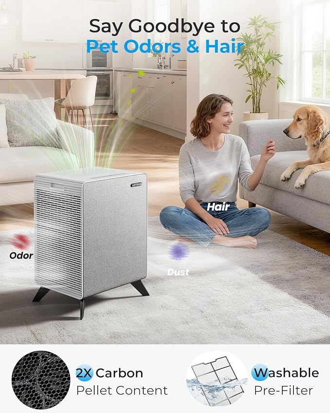 Air Purifiers for Home Large Room Up to 2550 ft² with WIFI - Remove 99% of Smoke Allergies Pet Dander Odor - Dual 3-Stage Filter of Washable and True HEPA Filter with AQI, Sleep, Auto Mode