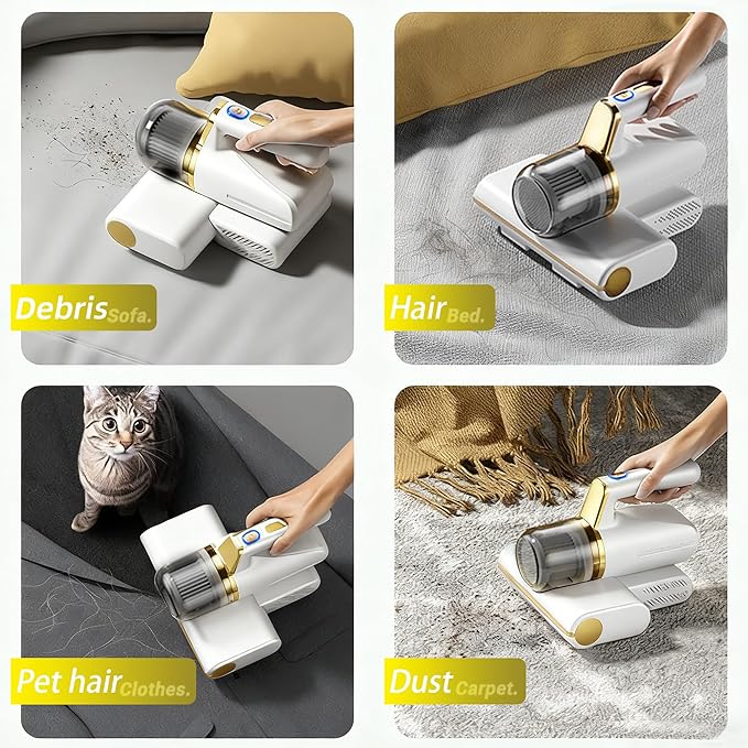 Mattress Vacuum Cleaner, 14Kpa Bed Vacuum Cleaner with 253.7nm UV-C Light, Versatile Wireless Handheld Vacuums with HEPA Filter and USB-C Charging Port for Bed, Sofa, Clothes, Crib