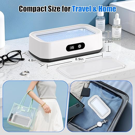 2026 Upgrade Ultrasonic Jewelry Cleaner, 50khz Large Capacity Ultrasonic Cleaner for Jewelry, Ring, Eyeglasses, Watch Strap&Dentures, Five Cleaning Modes, 304 Stainless Steel, Gift for Wife, Mom