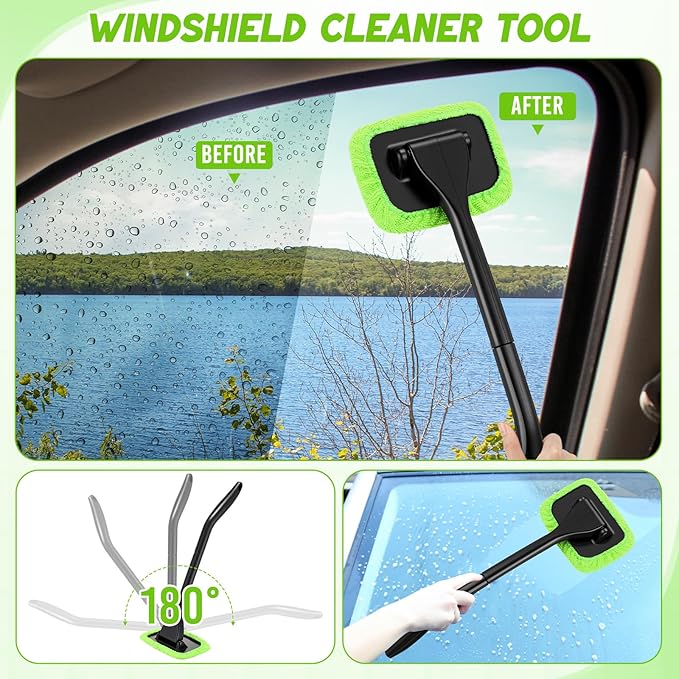 16 Pcs Windshield Cleaner Tool, Car Cleaning Kit with Various Detailing Brushes Set Spray Bottle Cleaner Towel Cleaning Gel Accessories Car Interior Detailing Kit for Windows Vents(Green)