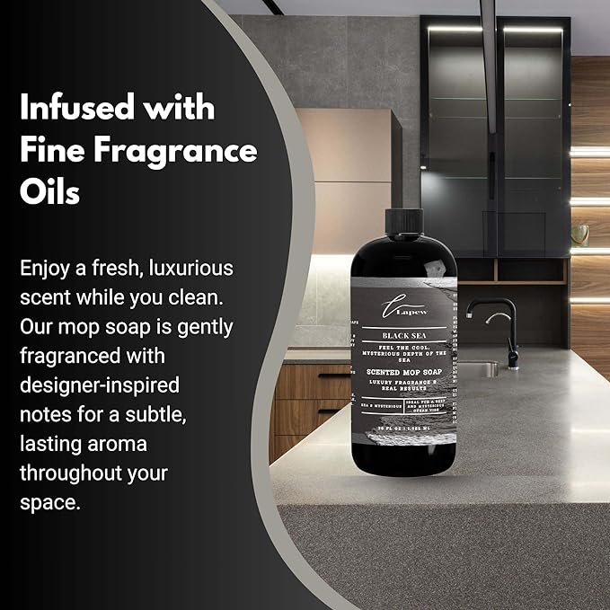 Luxury Floor Cleaner, Scented Mop Soap Concentrate | Hard Floor Cleaner for Tile, Vinyl, Laminate, LVP & Sealed Hardwood | Low-Foam, Streak-Free | 36 oz | Black Sea