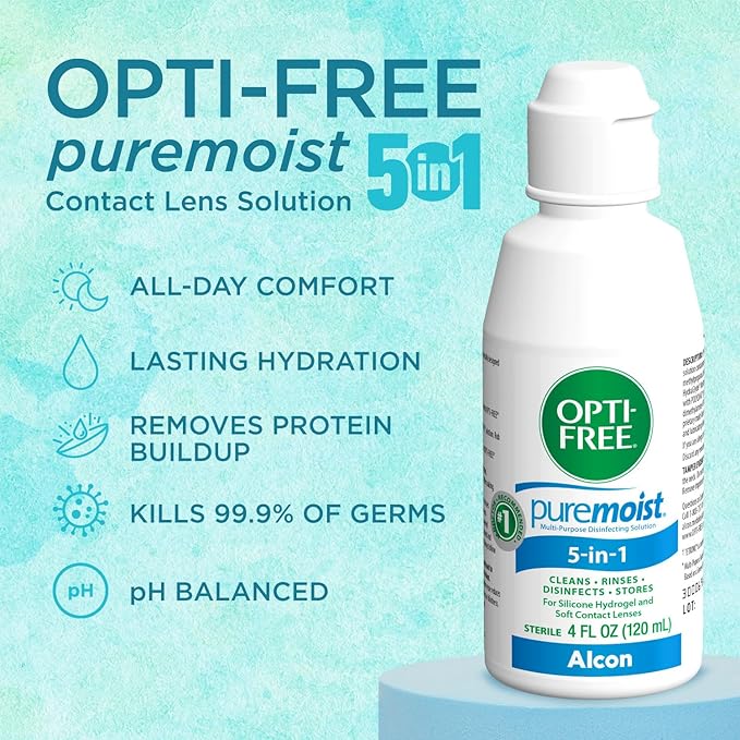Opti-free Puremoist Multi-Purpose Contact Lens Cleaning and Disinfecting Solution, 4 Fl Oz