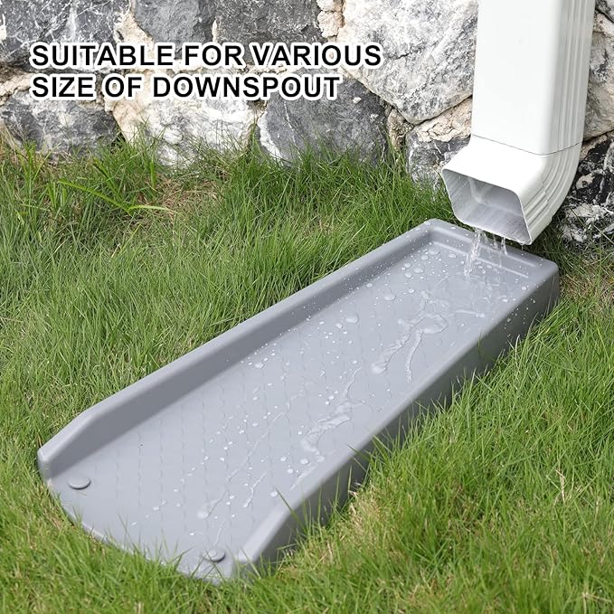 Rain Gutter Downspout Splash Block, Gutter Downspout Extensions for Water Drainage, 24" Gutter Splash Guards Downspout Extender, Fixable Down spout Drain Trays with PE Nails(3 Pack, Gray)