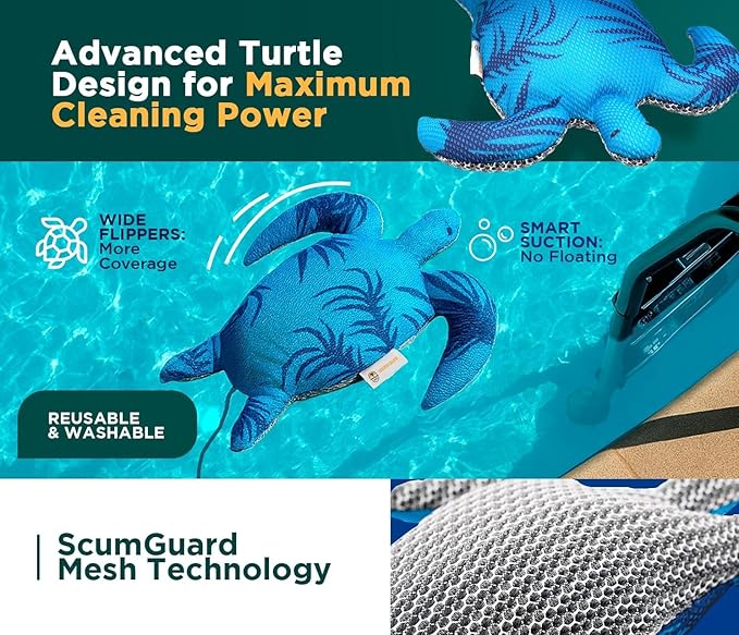 Hot Tub Scum Absorber Turtle ScumGuard Mesh - 1-Pack Oil & Scum Absorber for Spa, Hot Tub & Pool - Keeps Water Clear & Filters Protected - Includes 1 Washable Turtle Absorbers & Mesh Cleaning Cloth