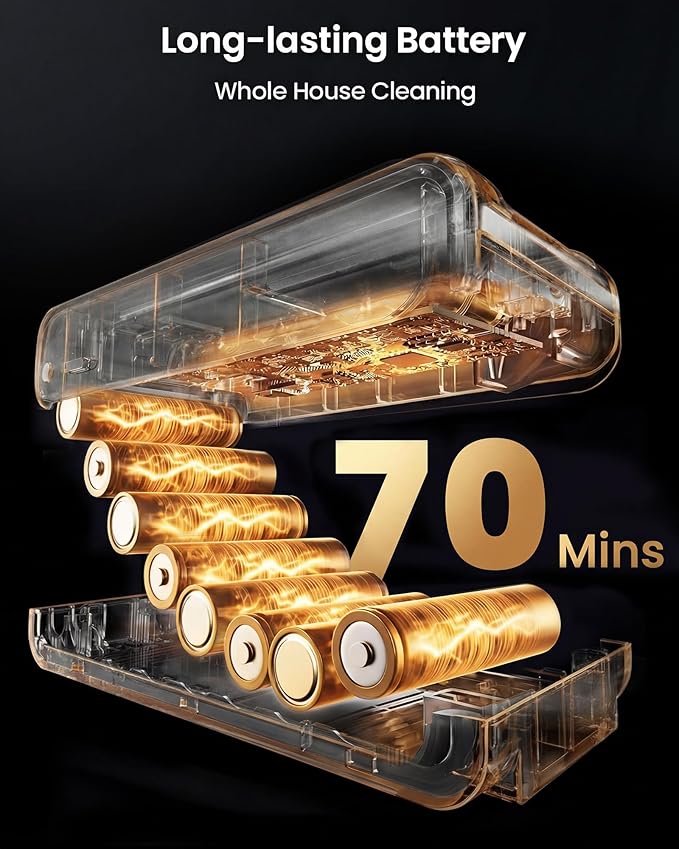 Cordless Vacuum Cleaner 55KPa 650W Max 70 Mins Vacuum Cleaner for Home, Wall mount Charging Dock, Self-standing Vacuum Cleaner with Scented Tablet, Anti-tangle Stick Vacuum for Pet Hair/Carpets/Floors