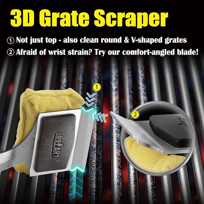 GRILLART Grill Brush Bristle Free Safe Steam Cleaning Tool, Replaceable Head for Any Grate Type - 17” Long Handle w/One-Fit-All Scraper - BBQ Accessories Cleaner for Outdoor Grill - Gifts for Men/Dad