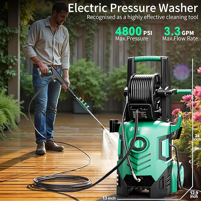2026New Pressure Washer 4800PSI, 34" Tall, 4 Quick Connect Nozzles,Inlet Hose&Filter&500mlFoam Cannon for Cars/Fences/Driveways/Home Cleaning,Blue