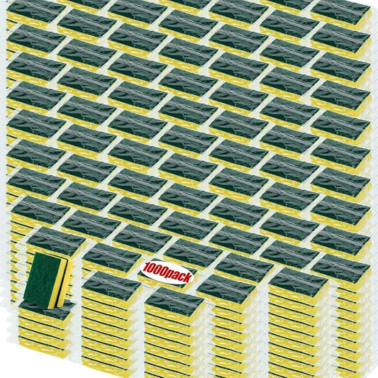 Tanlade 1000 Pcs Individually Wrapped Sponge Dishwashing Sponge Bulk Non Scratch Scrub Sponges Kitchen Scouring Pad for Household Cleaning Rental Dishes Hotel Apartment Car (Yellow,Green)