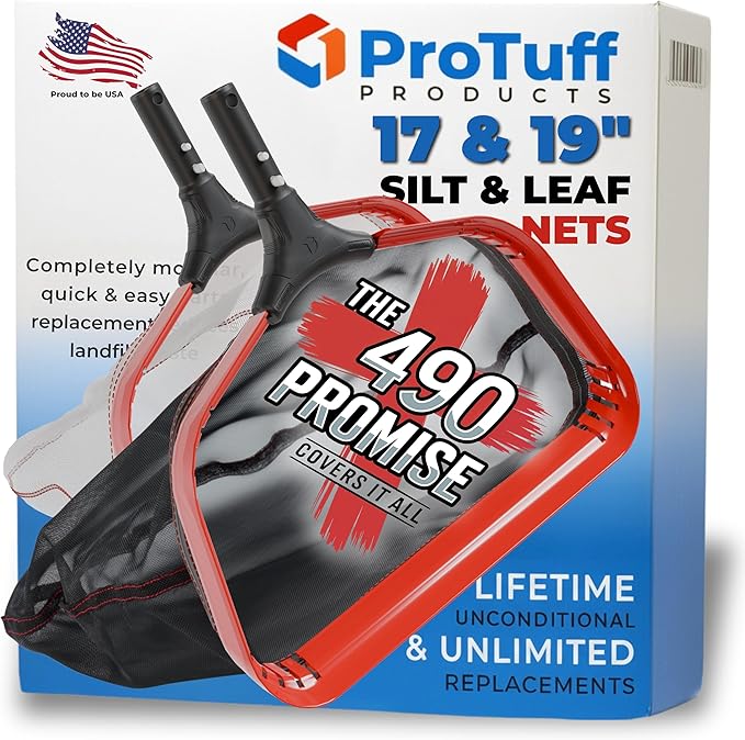 ProTuff PRO Ultimate Silt & Leaf Rake Bundle - 490 Promise Unlimited & Unconditional Replacements - 2-Items: 19" Medium & 17" Fine Mesh Pool Cleaner for Sand, Silt, Pollen, Leaves & Twigs