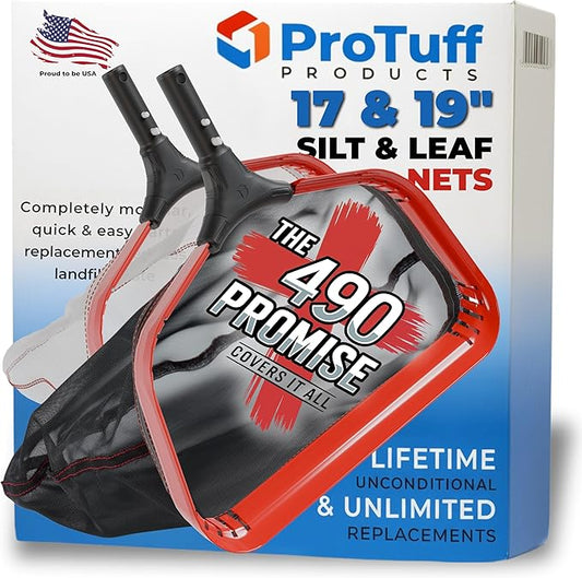 ProTuff PRO Ultimate Silt & Leaf Rake Bundle - 490 Promise Unlimited & Unconditional Replacements - 2-Items: 19" Medium & 17" Fine Mesh Pool Cleaner for Sand, Silt, Pollen, Leaves & Twigs