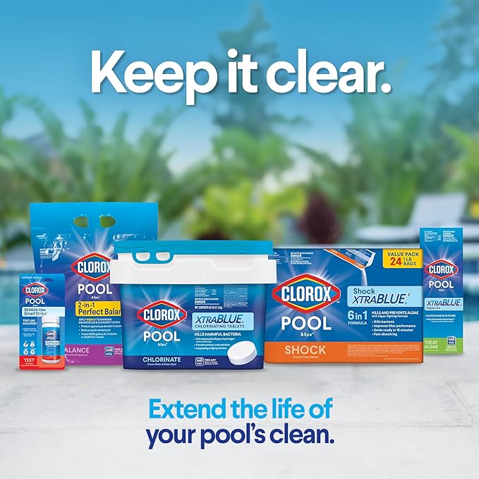 Clorox Pool&Spa XTRABLUE 3” Chlorinating Tablets, Individually Wrapped, Kills Bacteria & Stops Algae (5 LB)