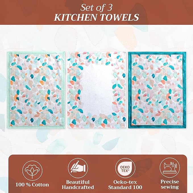 Maison d' Hermine Kitchen Towels Set of 3 100% Cotton 27.50" x 20" Reusable Cloth Tea Dish Towels Absorbent with Hanging Loop for Kitchen, Home, Dining, Cocktail Parties Spring/Summer (Summer Picnic)