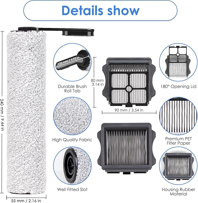 (5 Pieces) Replacement Brush Rollers and HEPA Filters Compatible with Tineco Floor ONE S5/Floor One S5 Pro 2 Smart Cordless Wet Dry Vacuum Cleaner (Note: Not applicable to Floor ONE S5 Combo)