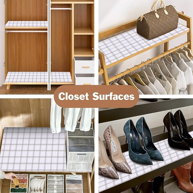 Shelf Liners for Kitchen Cabinets 12in x 30FT, Non Adhesive Drawer Liner White Square Thickened Shelf Liner Non-Slip Easy to Clean for Tool Box Refrigerator with Knife and Tape Measure