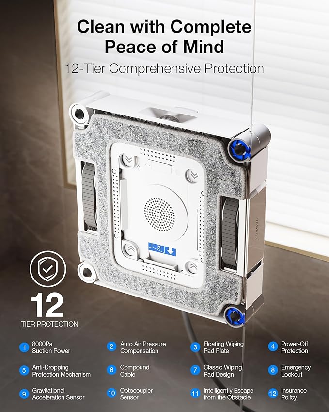 ECOVACS WINBOT W3 Omni Robot Window Cleaner with Auto-Clean & Multi-Functional Station, Win-SLAM 5.0 Smart Navigation, Intelligent Cleaning with Triple Spray System, 12-Level Protection