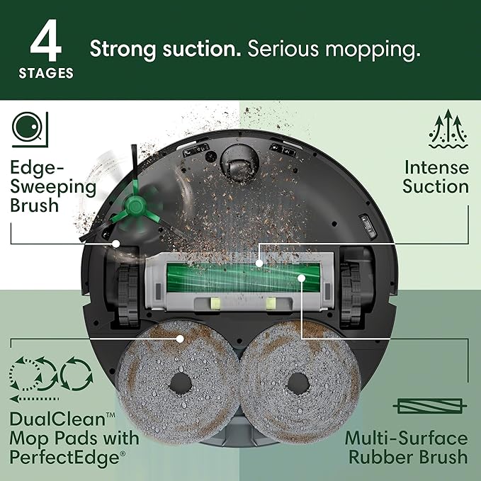 iRobot Roomba Plus 505 Combo Robot Vacuum & Mop with AutoWash Dock - Extending Spinning Mop Pads, Self-Empties, Pad Wash & Heated Drying, Self-cleaning, Recognizes & Avoids Obstacles, LiDAR Navigation