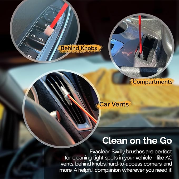 Evaclean Swilly Original Disposable Crevice Brushes - 100 Pack - Versatile Cleaning Tool for Tight Spaces, Window Tracks, Keyboards, Car Vents, and Household Use (Multicolor)