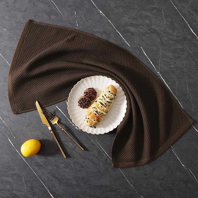 Homaxy 100% Cotton Kitchen Towels and Dishcloths Set, 12 x 12 Inches and 13 x 28 Inches, Set of 12 Bulk Kitchen Towels Set, Ultra Soft Absorbent Dish Cloths for Washing Dishes, Dark Brown