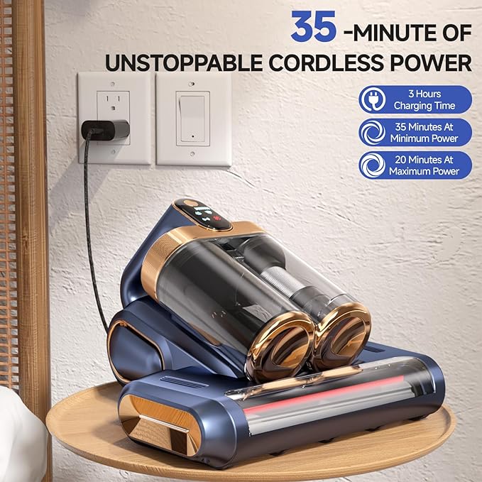 Cordless Mattress Vacuum Cleaner,16Kpa Bed Vacuum with 253.7nm UV-C Light,HEPA Filter & Ultrasonic Tech,Portable Handheld Vacuum for Couch,Sofa & Pet