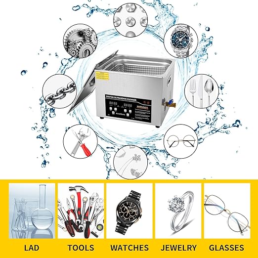 Ultrasonic Cleaning Machine 15L Digital Ultrasonic Parts Cleaner with Timer 40kHz SUS 304 Stainless Steel Lab Sonic Cleaner for Professional Tools,Metal Parts,Jewelry,Eyeglasses