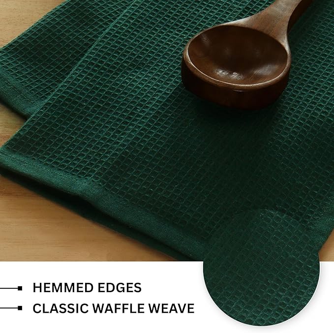PurpleEssences Waffle Weave Kitchen Towel, 100% Cotton - 15x25 Inches, with Hanging Loop Ultra Soft Absorbent Quick Drying Dish Cloth, Tea and Hand Towels, 6 Pack - Christmas Holiday Winter - Green