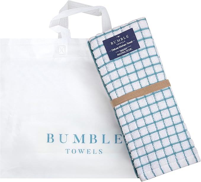 Bumble Kitchen Towels | 100% Cotton Dish Towels with Hanging Loop | 16"x 28" | 380GSM | Absorbent Kitchen Towel Set | 6 Pack, Aqua