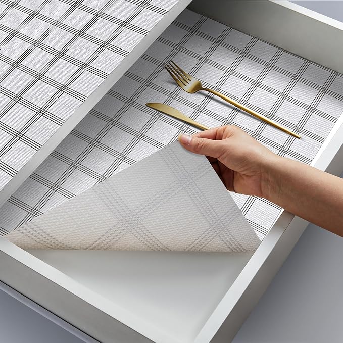Coavas Extra Grip Thickened Shelf and Drawer Liner - Non-Adhesive Non-Slip Waterproof Mats for Kitchen Cabinets, Drawers, Shelves, Dresser & Cupboard, Easy Cut DIY (Stripe, 12IN x 10FT)