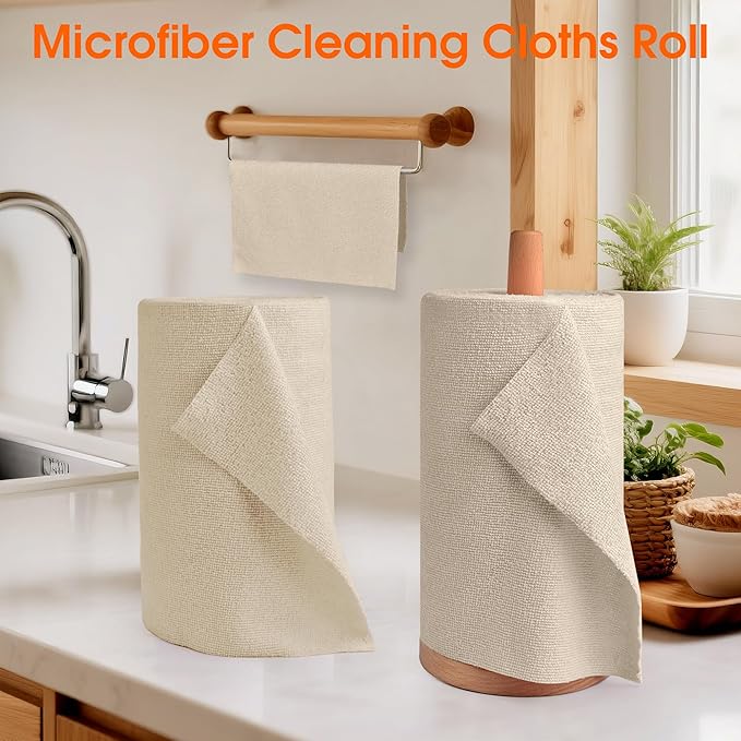Microfiber Cleaning Cloth Roll - 100 Pack Tear Away Microfiber Paper Towels, Reusable, Washable, Scratch-Free, Kitchen Towels for Car, Home, Kitchen, Glass, Dishes(Desert Gold)