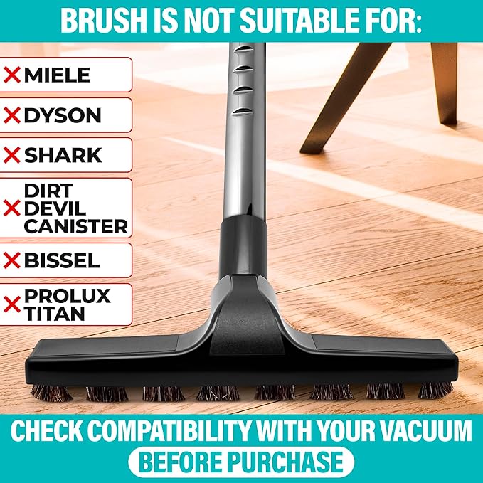 Horsehair Vacuum Brush Attachment - 1 1/4 Vacuum Floor Brush Attachment for Hardwood Floors with Soft Bristles - Gentle Cleaning | Rotates 360° | Ideal for Wood, Tile, and Smooth Surfaces