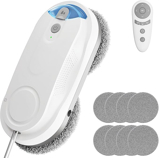 KKI Window Cleaning Robot, Auto Window Cleaner Robot, Dual Spray, Max 3200Pa, AI Path Planning & Edge Detection, Remote Control for High-Rise Windows, Glass Door,10xCloths, X3 (White)