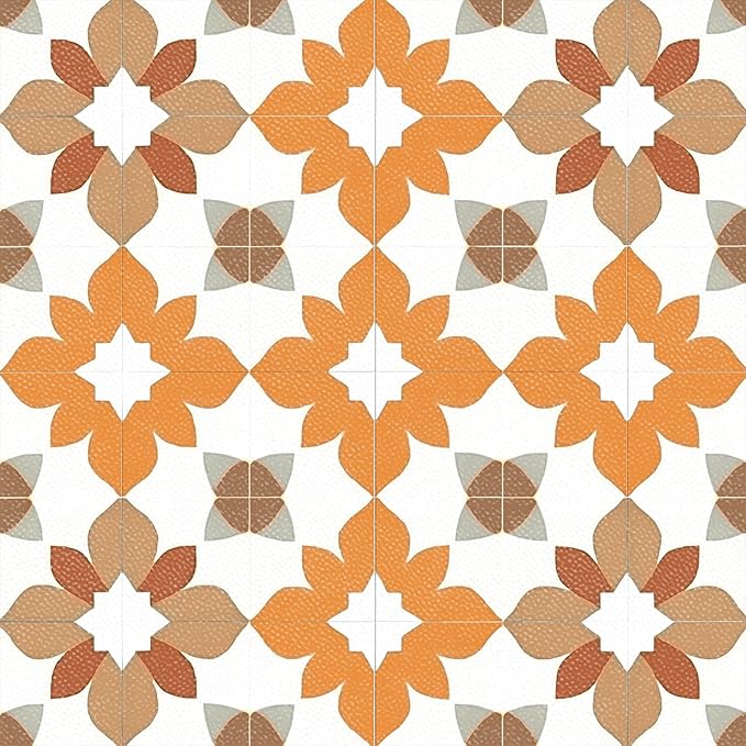 10PCS Peel and Stick PVC Floor Tile Stickers, Retro Orange Floral Pattern Vinyl Flooring Decals for Bathroom Kitchen Laundry Room Decor, 12x12 Inch Waterproof Self-Adhesive Tiles