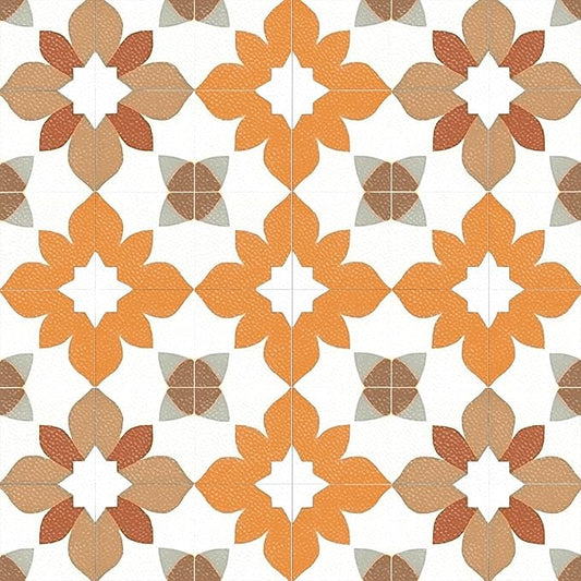 10PCS Peel and Stick PVC Floor Tile Stickers, Retro Orange Floral Pattern Vinyl Flooring Decals for Bathroom Kitchen Laundry Room Decor, 12x12 Inch Waterproof Self-Adhesive Tiles