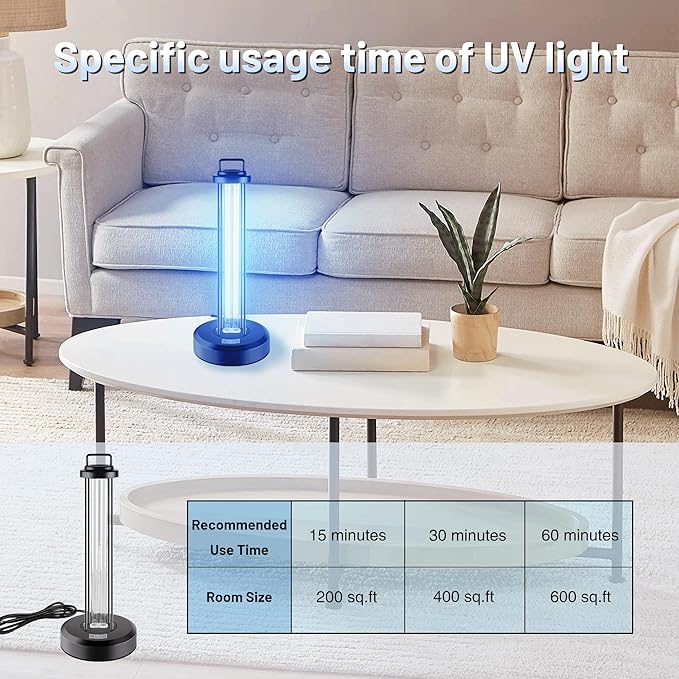 38W UV Sanitizer Light, Portable Ultraviolet Light with 3-Gear Timer, 110V, 99.99% UVC Ozone Free UV Lamp for Home, Office, Hotel, School