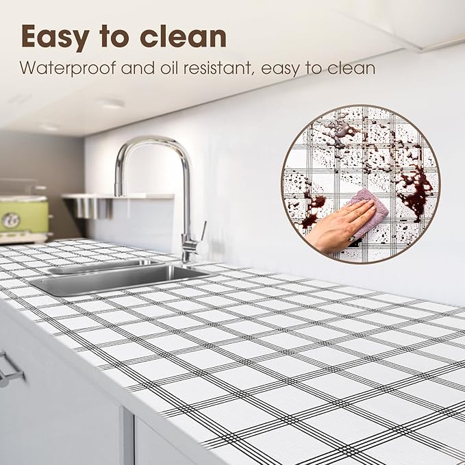 Drawer and Shelf Liner, Non-Slip Kitchen Cabinet Liners Non-Adhesive Thick Strong Grip Waterproof Washable Mats Protect Dresser Shelves Cupboard Bathroom Cabinets, White Stripes, 10 in X 20 FT