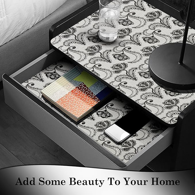 Drawer and Shelf Liner, Non-Slip Kitchen Cabinet Liners Non-Adhesive Thick Strong Grip Waterproof Washable Mats Protect Dresser Shelves Cupboard Bathroom Cabinets, Boho: Floral, 24 in X 10 FT