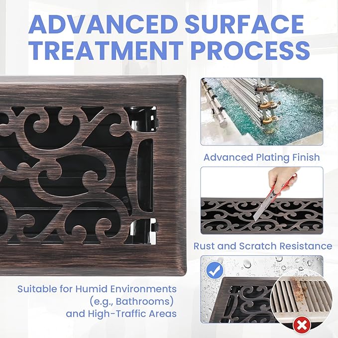 4x14 Inches Heavy Duty Walkable Floor Register - Easy Adjust Air Supply Lever Decorative Floor Vent Covers, Savannah Design Vent Covers for Home - Oil Rubbed Bronze