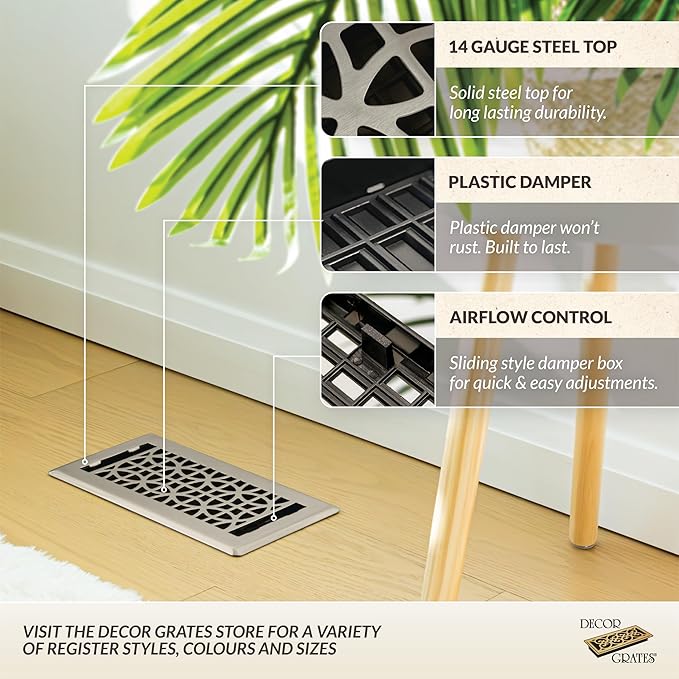 Decor Grates ECH410-NKL Eclipse Plated Floor Register, 4-Inch by 10-Inch, Nickel