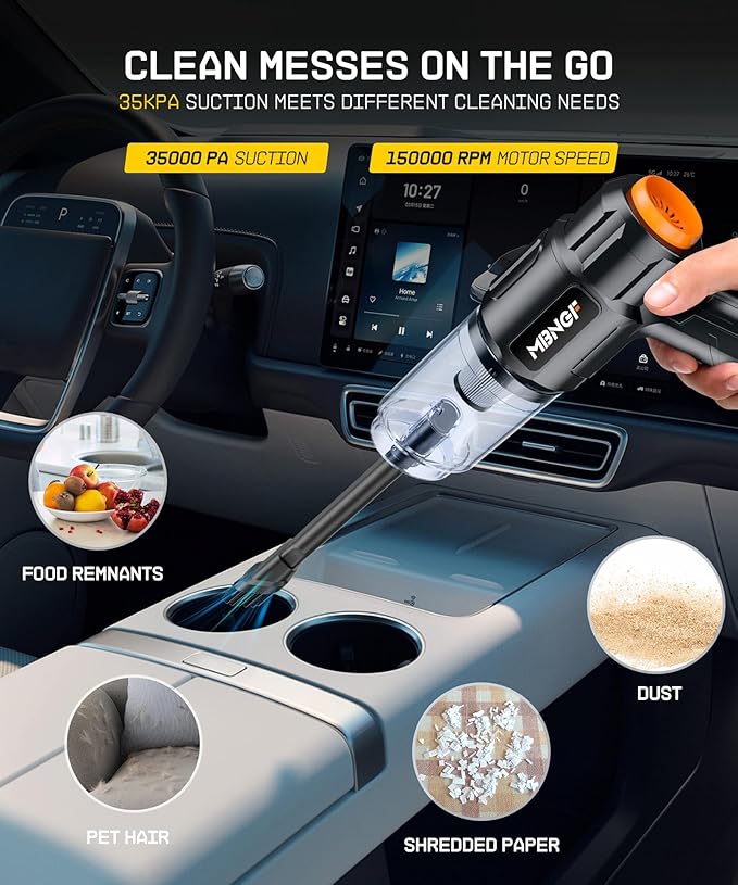 Car Vacuum Portable Cordless,35000PA High Power Suction & Blower, Handheld Vacuum Covers Cleaner for Car, Home, Desktop, Keyboard(Fog Black)