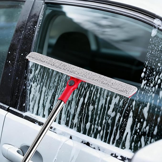 Window Cleaner Tool Set, 86.6'' Window Washing Kit with 6-Section Extension Pole, Window Cleaning Tool with 2 Sizes of Rubber Squeegees, Window Squeegee for Home Car Glass Window Cleaning