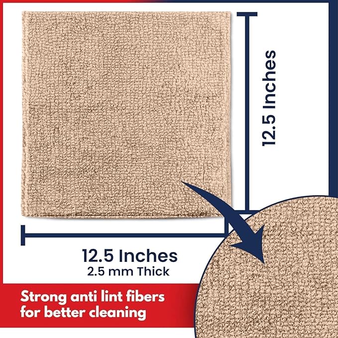 USANOOKS Microfiber Cleaning Cloth - Beige - 8Pcs (12.5x12.5 inch) High Performance - 1200 Washes, Ultra Absorbent Car Towel Traps Grime & Liquid for Streak-Free Mirror Shine - car Washing Cloth