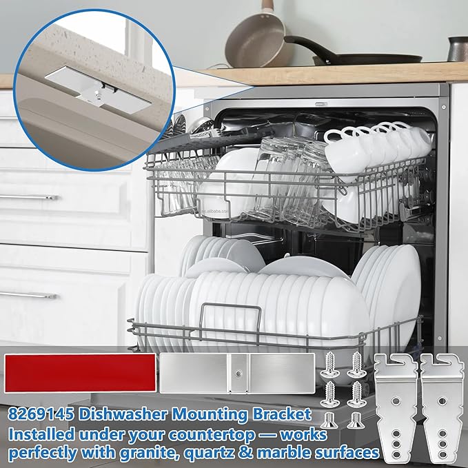 BigHead 8269145 Granite Countertop Dishwasher Mounting Bracket Kit - 2 Sets Granite Grabbers with Screws, Compatible with Whirlpool Kenmore KitchenAid, Replaces WP8269145 AP6012289 PS11745496