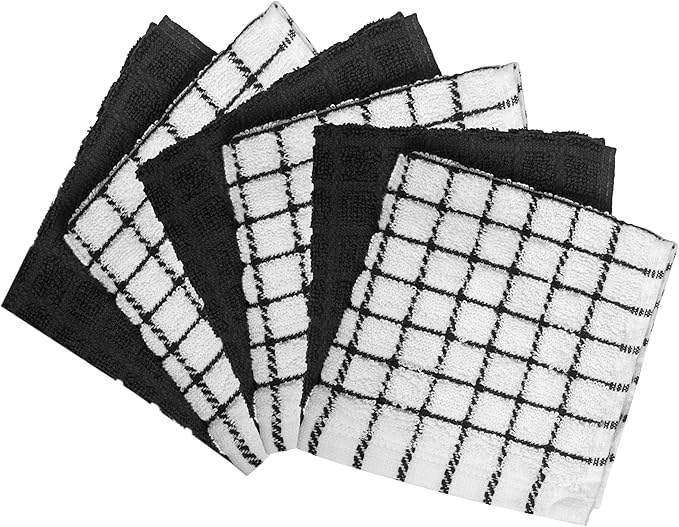 Bumble Premium Cotton Dish Cloths 12" x 12"| Black Design | 405 GSM | Highly Absorbent & Soft Dish Towels | 100% Natural Ring Spun Cotton Kitchen Towel Set - 6 Pack